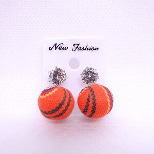 💎4/25💎NOS Vintage Retro 1970s Fabric Ball Crystal Pierced Stud Earrings Set #3
